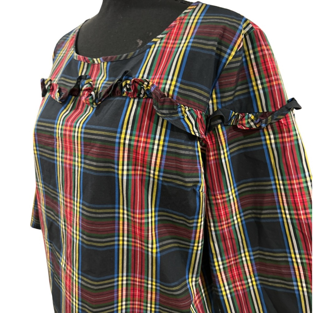 🔥TALBOTS! STEWART PLAID POPLIN RUFFLE POPOVER TOP! STUNNING! FESTIVE! LIKE NEW! - Picture 14 of 16